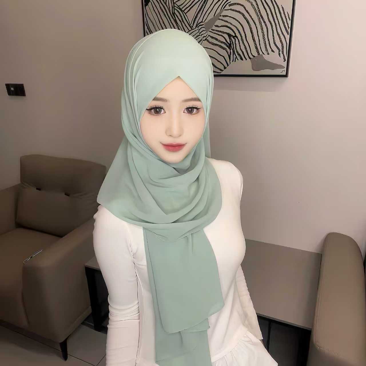 T1788 Solid Color Pearl Embellished Chiffon Scarf/Shawl for Women