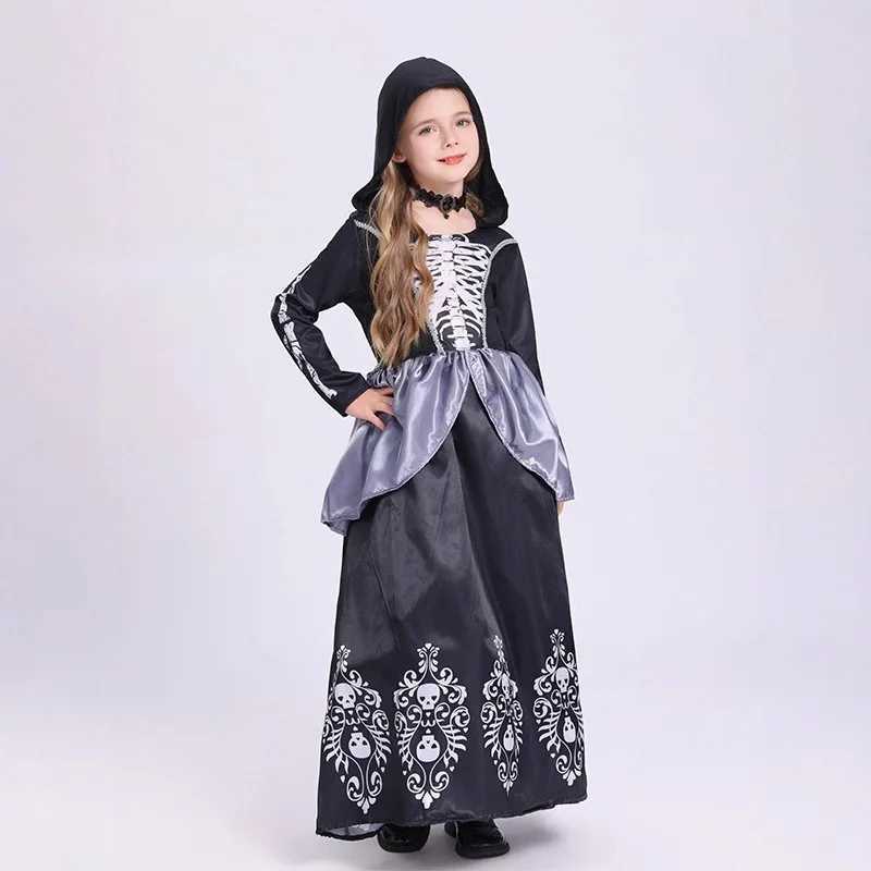 Halloween Girl Cosplay Costumes Black Witch Cos Skull Horror Characters Dress Up Children Masquerade Role Play Suit L250918
