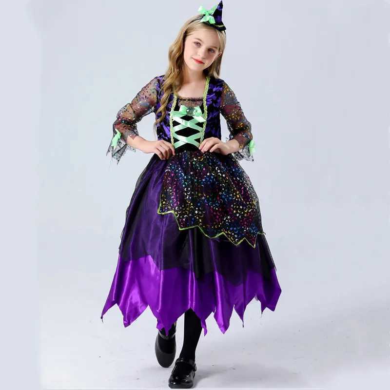 Girls Halloween Witch Costume Kids Carnival Party Cosplay Evil Dark Fairy Witch Ball Gown Fancy Dress Children Princess Dress L250918