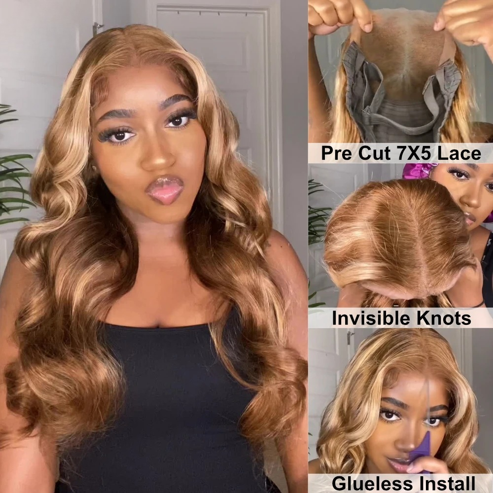 Highlight Body Wave Human Hair Wigs 13x4 13x6 HD Lace Frontal Wig Honey Blonde Brazilian Hair Glueless Pre Plucked Wear And Go Natrural Hairline for W