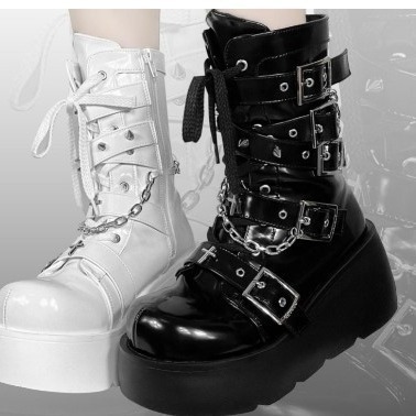 Ddmyoutdoor Night Knight Martin Boots Spicy Girl Thick Bottom Round Head Super Cool Short Boots Buckle with Decorative Strap Martin Boots