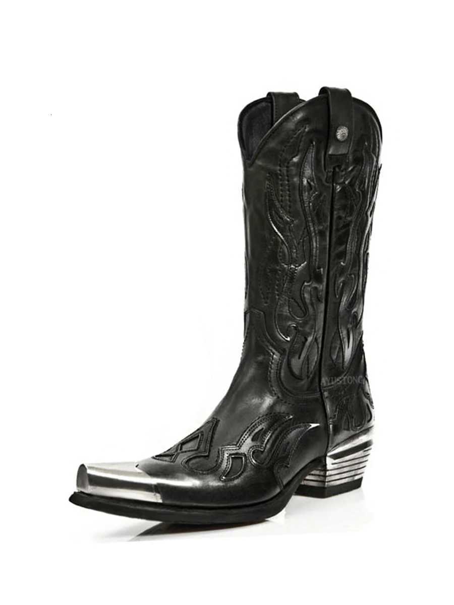 Retro Western Cowboy Boots Metallic Trim Pointed Chelsea Boots Chunky Heel Spice Girls Boots Mens and Womens W250919