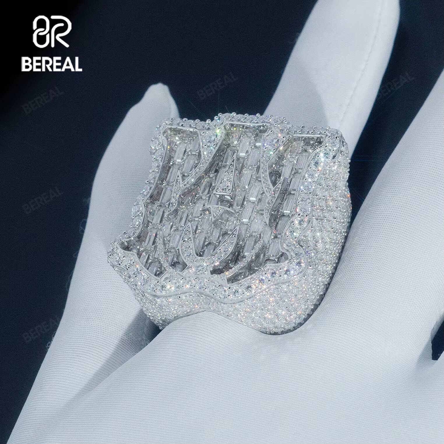 Custom Letter Vvs Iced Out Baguette Moissanite Pass Diamond Test 925 Silver 14K Gold Plated Hip Hop Ring Fine Jewelry Men