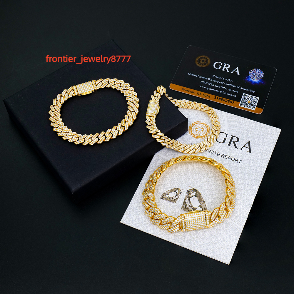 Moissanite Iced Out Cuban Link Chain 925 Sterling Silver Moissanite Bracelet Hip Hop Jewelry Bracelet for Men