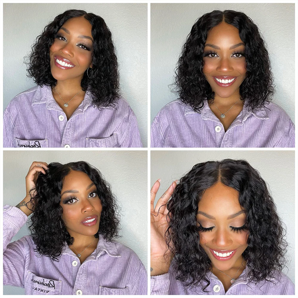 Bob Lace Wig Black Curly For Women brazilian Deep Water Curly Wave Human Hair Wigs 100% Remy Natural Hair cheap Short Lace Frontal Wig