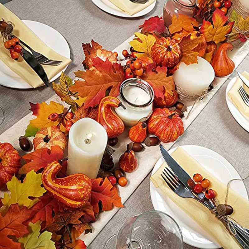 50pcs Thanksgiving Decor Artificial Pumpkins Maple Leaf Pine Cone Ornament DIY Crafts Autumn Wedding Home Decor Halloween Party C250919