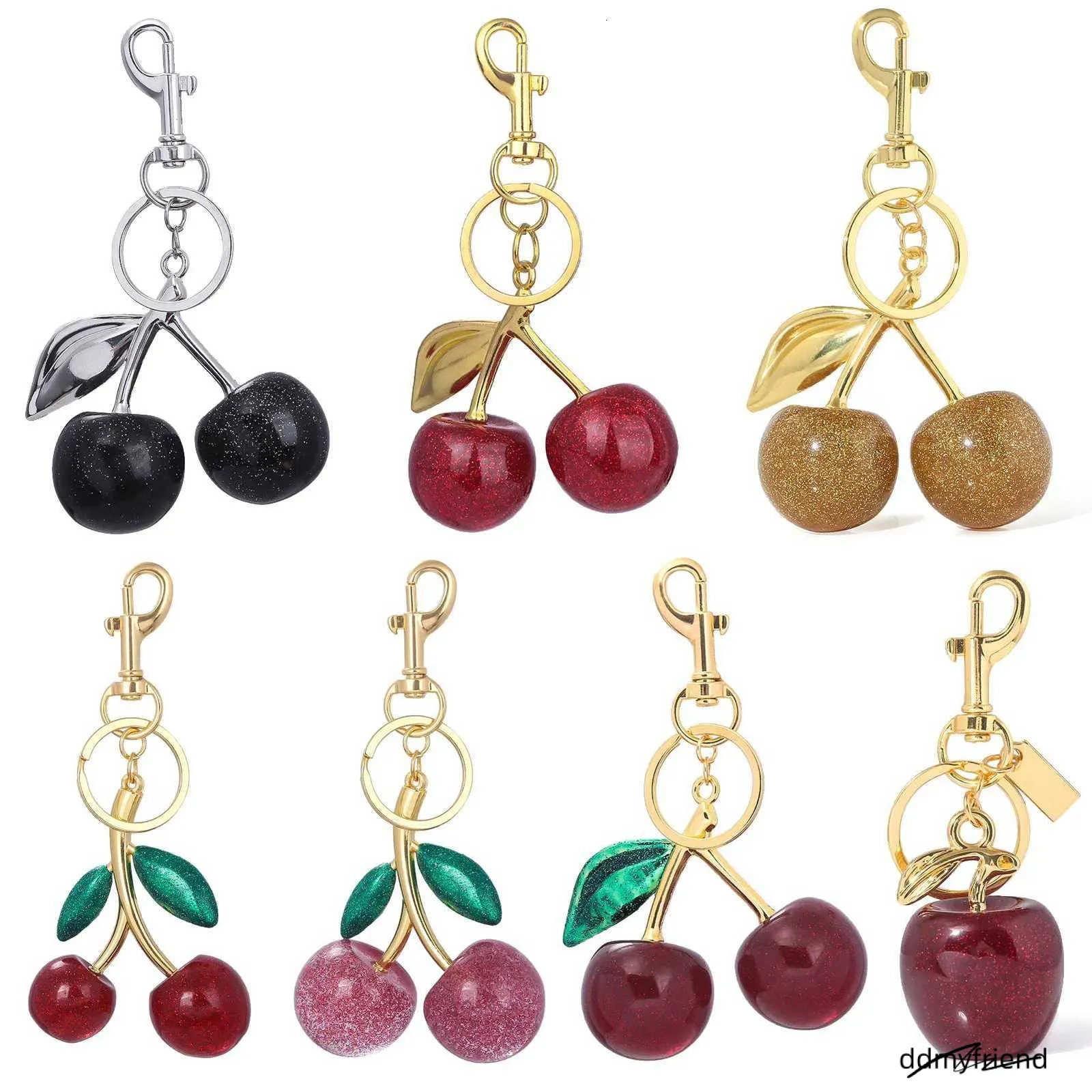 Delicious Exquisite Crystal Fruit Bag Charm Keychain Pink Cherry Keyring For Elegant Women Jewelry Accessories Gift S250814 ddmyfriend
