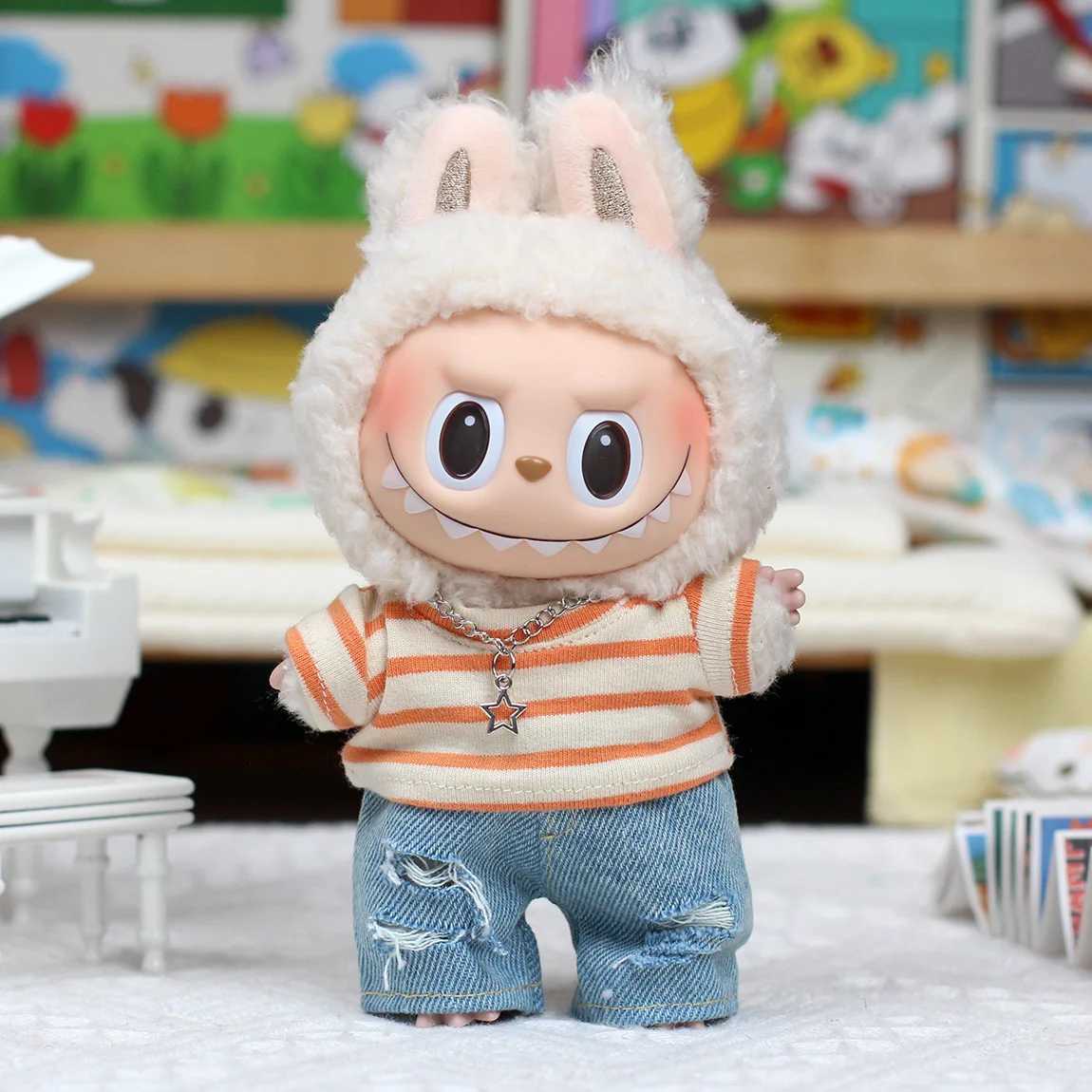 New 17cm Labubu Dolls Clothes I II Idol The Monster Outfit Accessories Sitting Party Gifts Cool Boy Tshirt Jeans Fashionable C250919