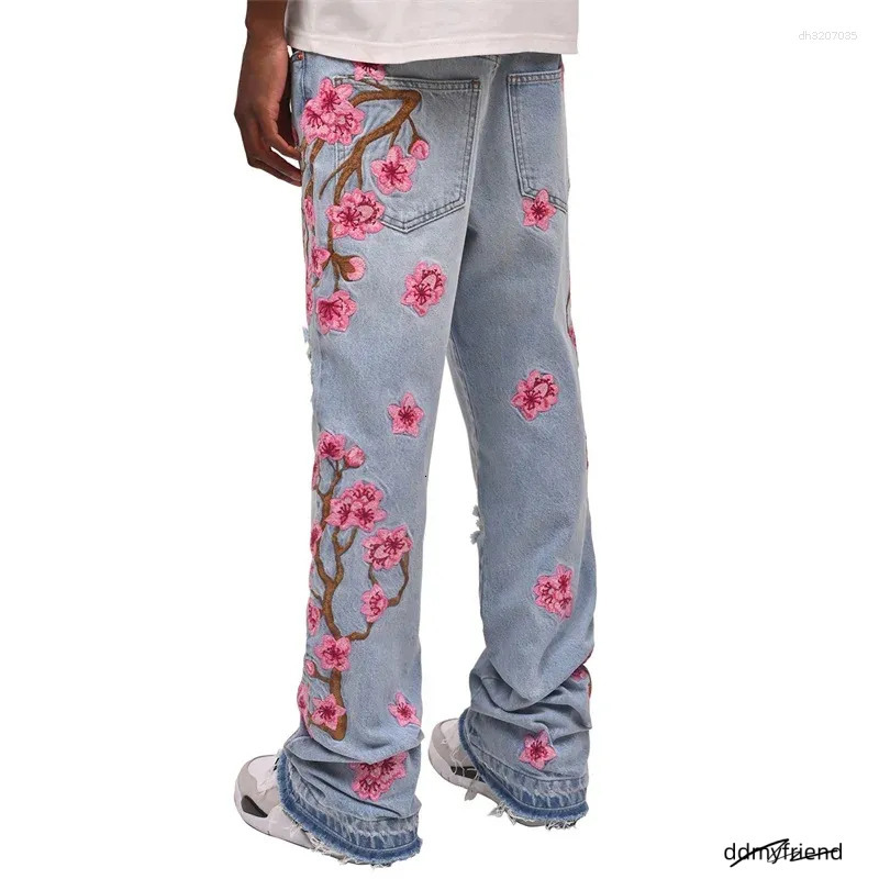 Men's Jeans Men Fashion Denim Pants Floral Embroidery Ripped With Pockets Casual Trousers Vintage Streetwear ddmyfriend