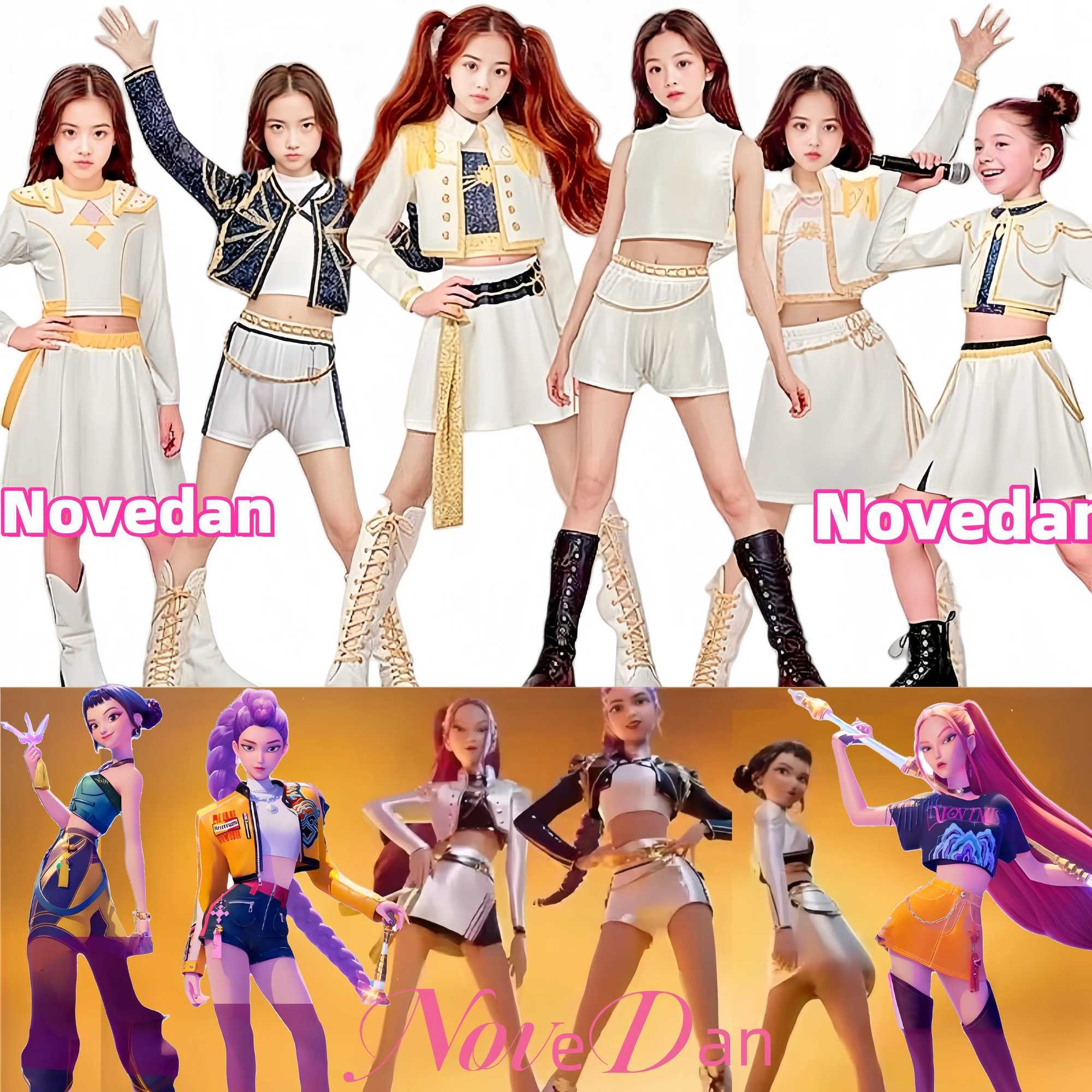 New 2025 Anime KPop Huntrix Zoey Mira Rumi Demon Hunters Cosplay Costume Kids Baby Girls White Black Golden Halloween Outfit L250918