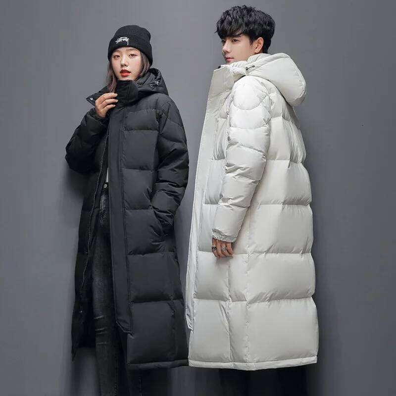 Winter New Fashion Unisex Extra Long Duck Coats For Men and Women Over Knee Hooded Thickened Couple's Down Parka JK-062