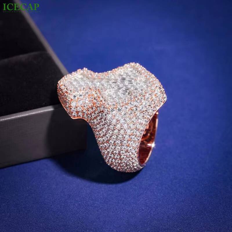 Fashion Rose Gold 925 Silver Cross Rings Moissanite GRA Certificates Iced Out Jewelry Hip Hop Ring for Men