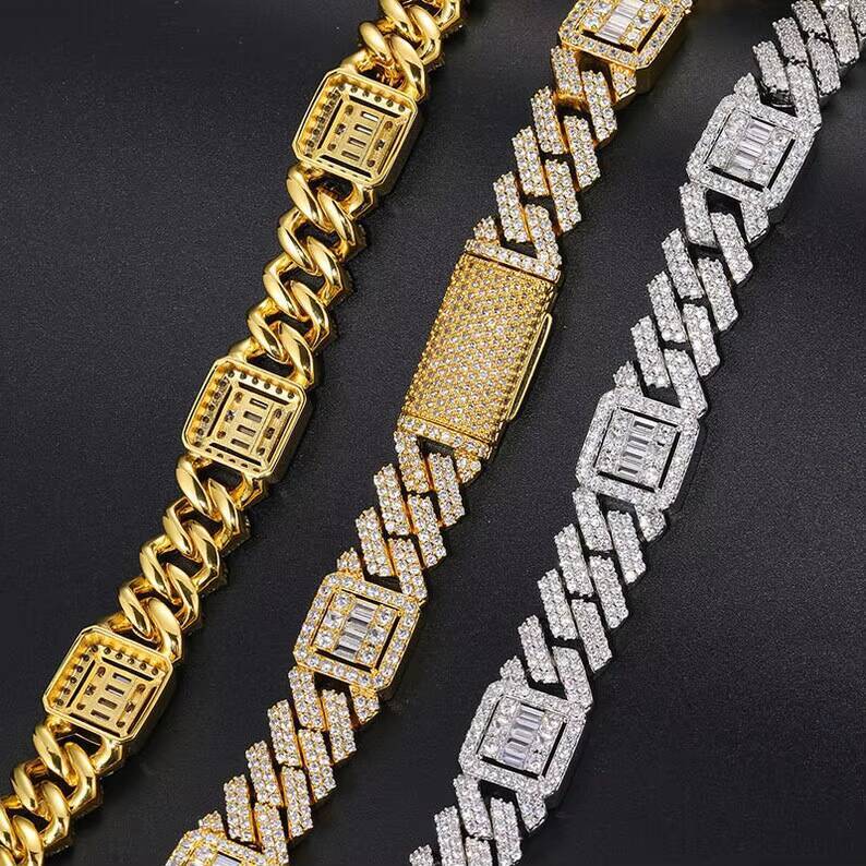 15mm Cuban Link Chain 925 Silver Iced Out Vvs Diamond Pass Diamond Tester Charm Necklace Moissanite Cuban Chain
