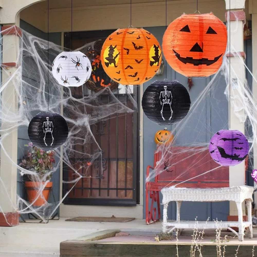 8 Inches Halloween Pumpkin Paper Lantern Festival O Lantern Halloween Hanging Bat Spider Decoration for Home Graden C250919