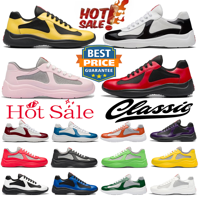 Designer Sneakers Mens womens Cups Shoes Classic Casual Running Shoes Bright Leather Nylon Iutdoor Trainers White Black Green Yellow Fashion Sports Trainer 36-46