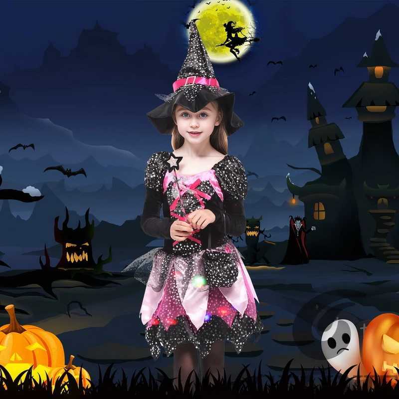Children Girls LED Light Witch Cosplay Costume Kids Halloween Masquerade Carnival Party DressNot Include Battery L250918