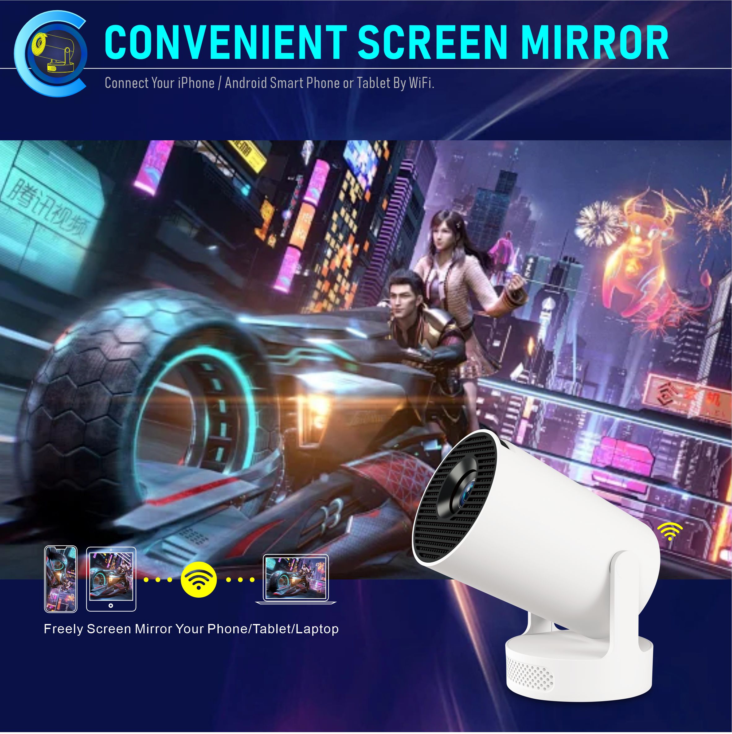 2025 Portable Projector BT 5.0 Android 11.0 With 2.4/5G 200 ANSI WiFi6, 180° Flip PK Android TV BOX 1280*720P 8GB Round Design Movie Projector 40"