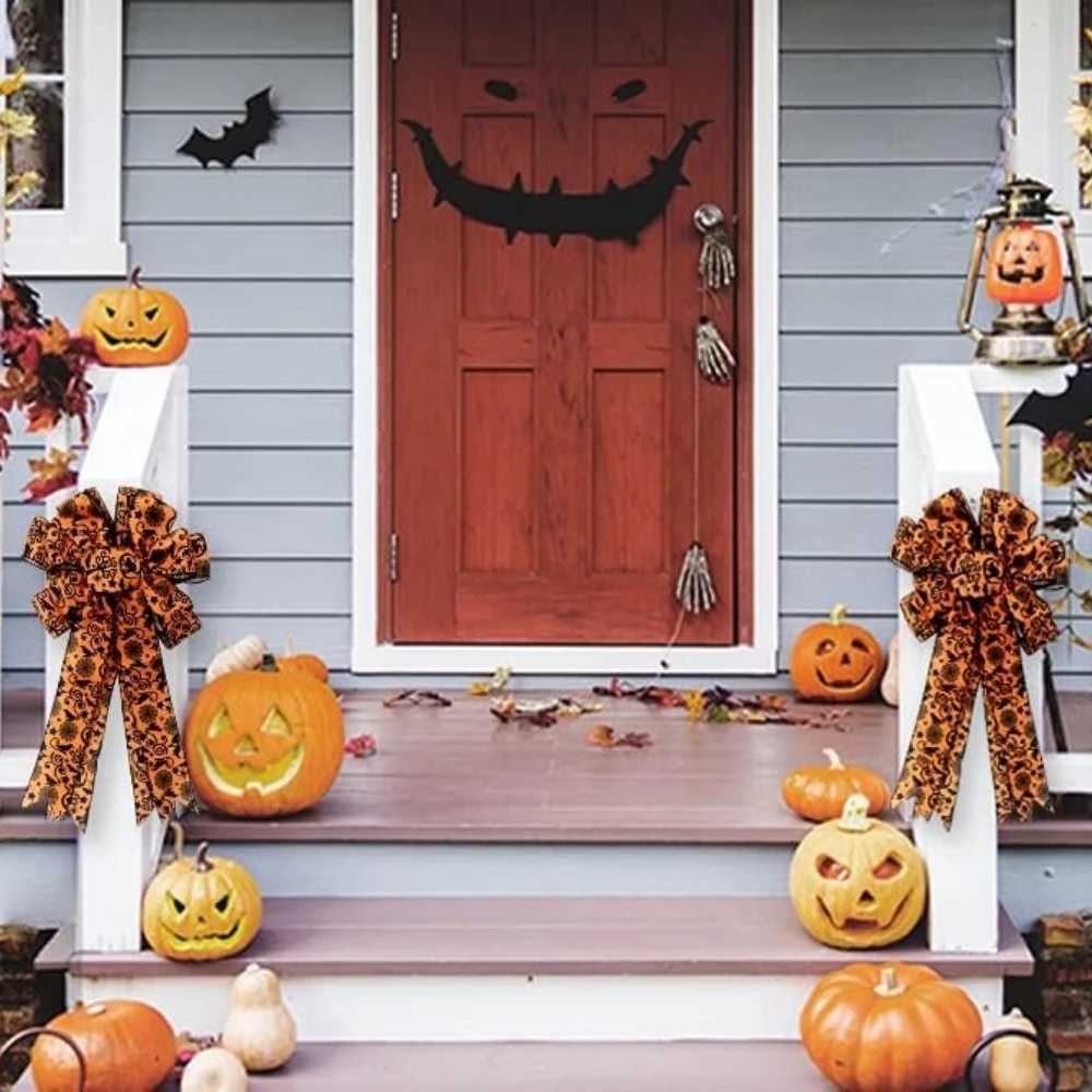 Large Bows for Wreath Halloween Burlap Bow with Spider Bats Black Orange IndoorOutdoor Decorations C250919