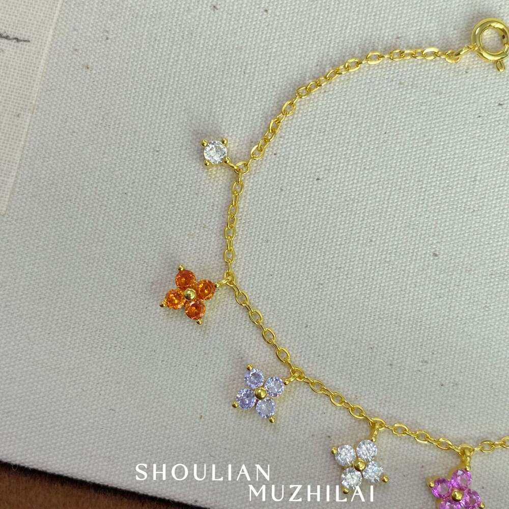 Summer Dopamine Rainbow Candy Star Bracelet for Women High-End Niche Design Colorful Flower Hand Jewelry Korean Style