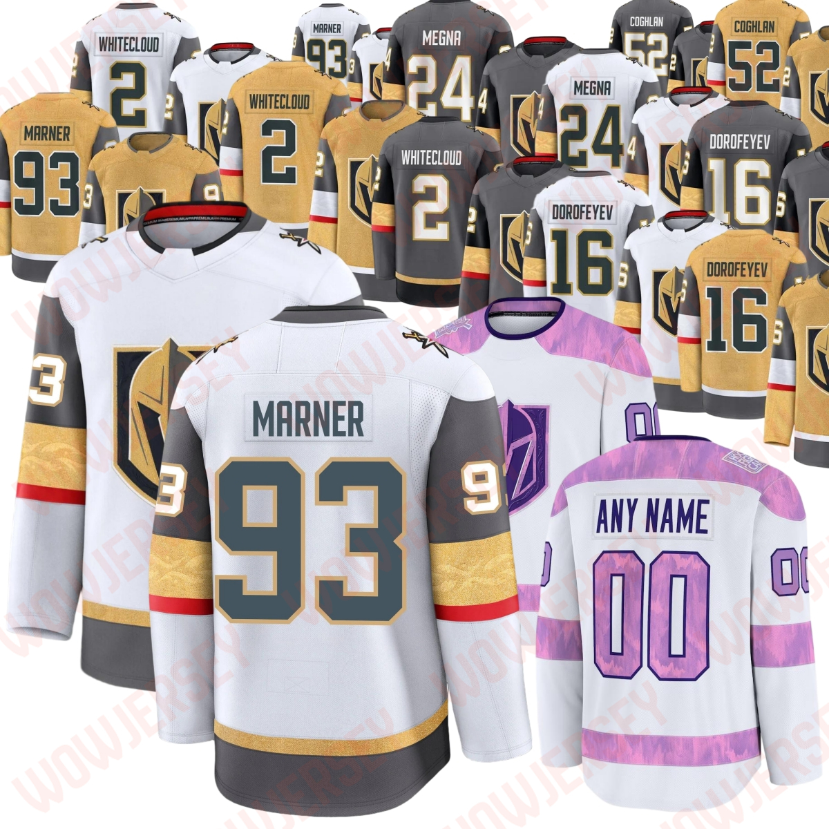#93 Mitchell Marner vegas hockey jersey #61 Mark Stone Jack Eichel Ilya Samsonov Dorofeyev William Karlsson Tomas Hertl Reilly Smith golden knights Adin Hill jerseys