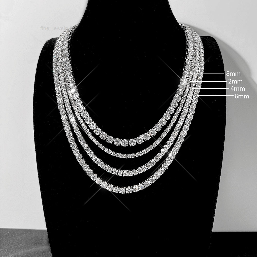 2mm 3mm Tennis Chain Necklace 925 Sterling Silver Hip Hop VVS Iced Out Jewelry Moissanite Tennis Chain
