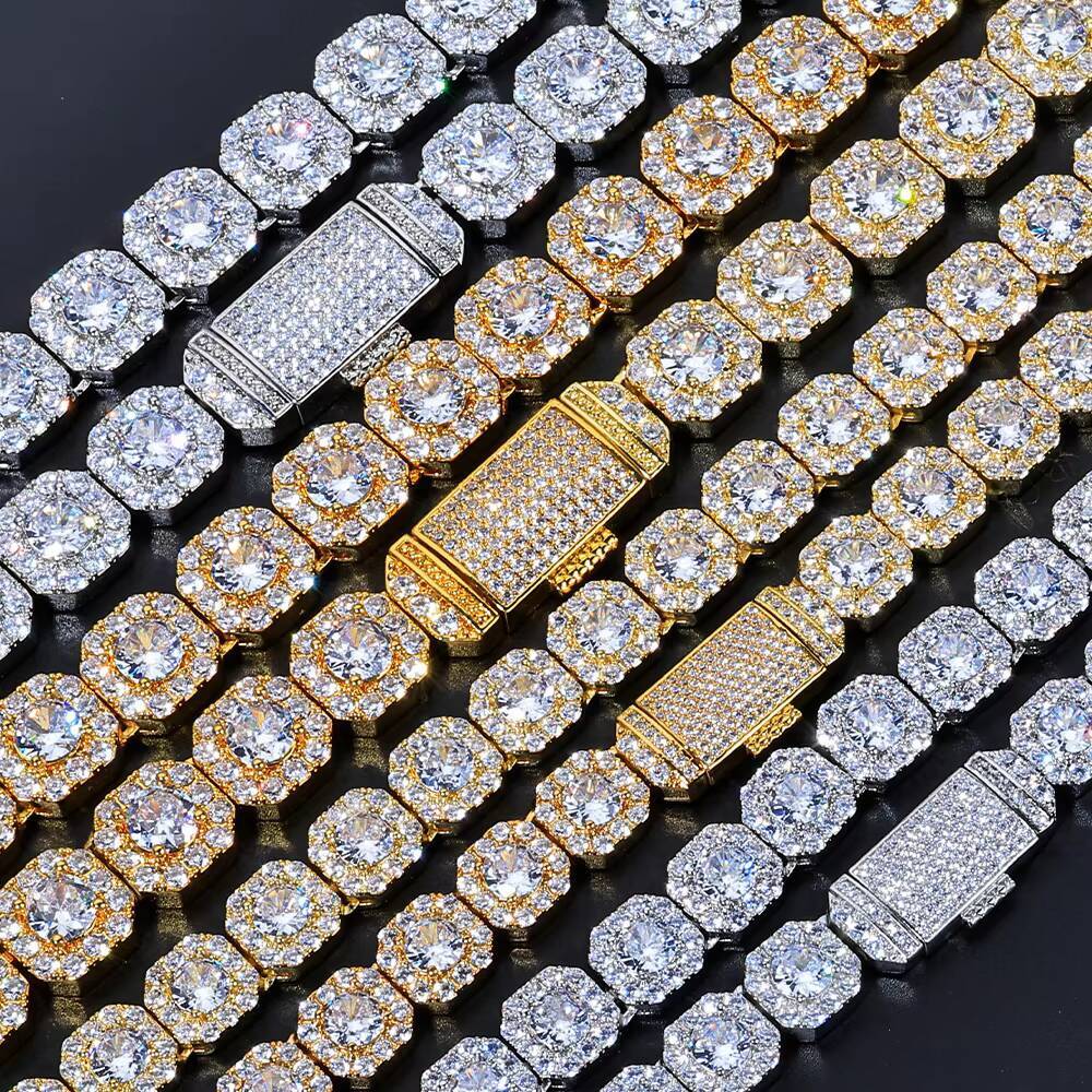 NUOYA Iced Out Moissanite Bracelet Gold Plated 1012mm Clustered Tennis Chain Women Hip Hop Bling Jewelry