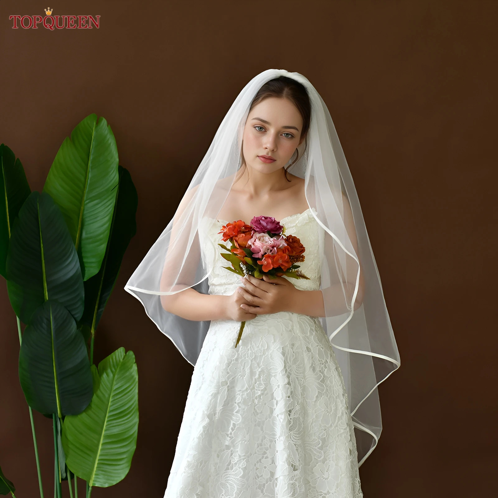 TOPQUEEN V302 Ribbon Wave Edge Wedding Veil Bridal Veil Wedding Short Single Layer Elegant Rochii With Comb Customizable 250918