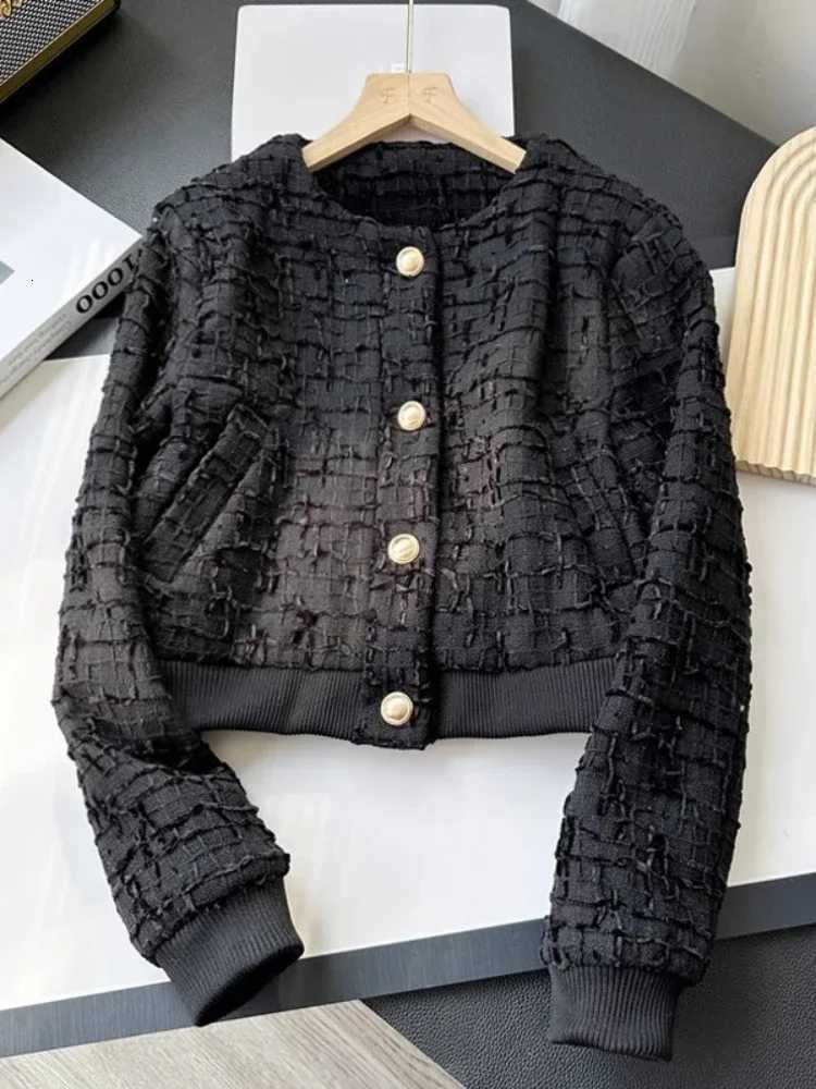 Womans Coat Long Sleeves Textured Short Bomber Jacket Crew Neck Cropped Bomber Jacket Singlebreasted New Female Chic Outerwear Z250918