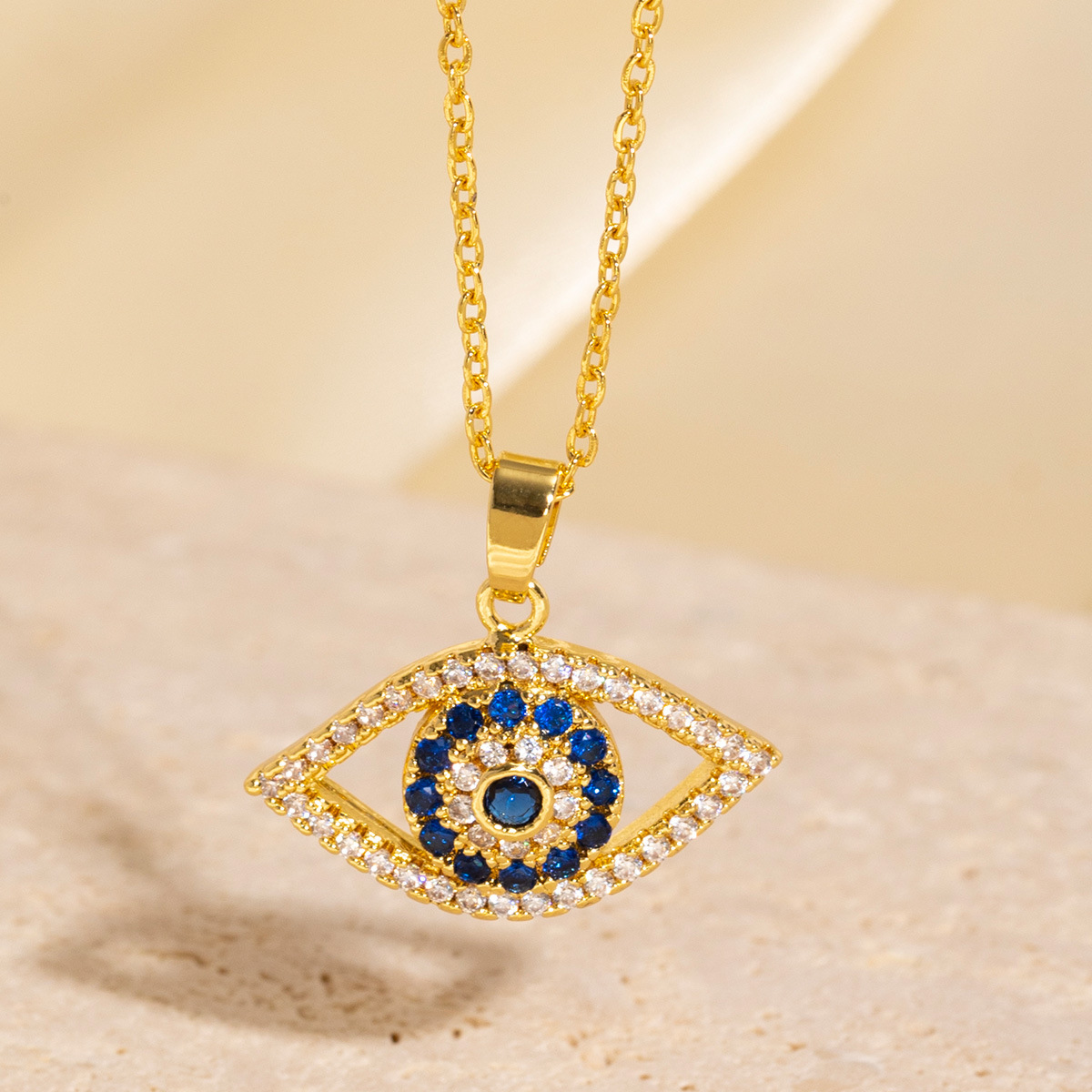Gold - Toned Evil Eye Pendant Necklace With Blue & Clear Rhinestones Delicate Daily & Elegant Jewelry Gift For Her High - Quality & Stylish Accessory