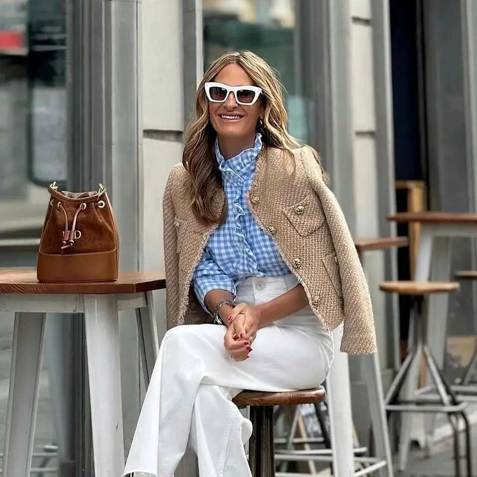 Chic Female Tweed Basic Jacket Coat Women Clothing Woolen Outerwear Long Sleeve Front Button Female Outerwear Chic Tops Z250918