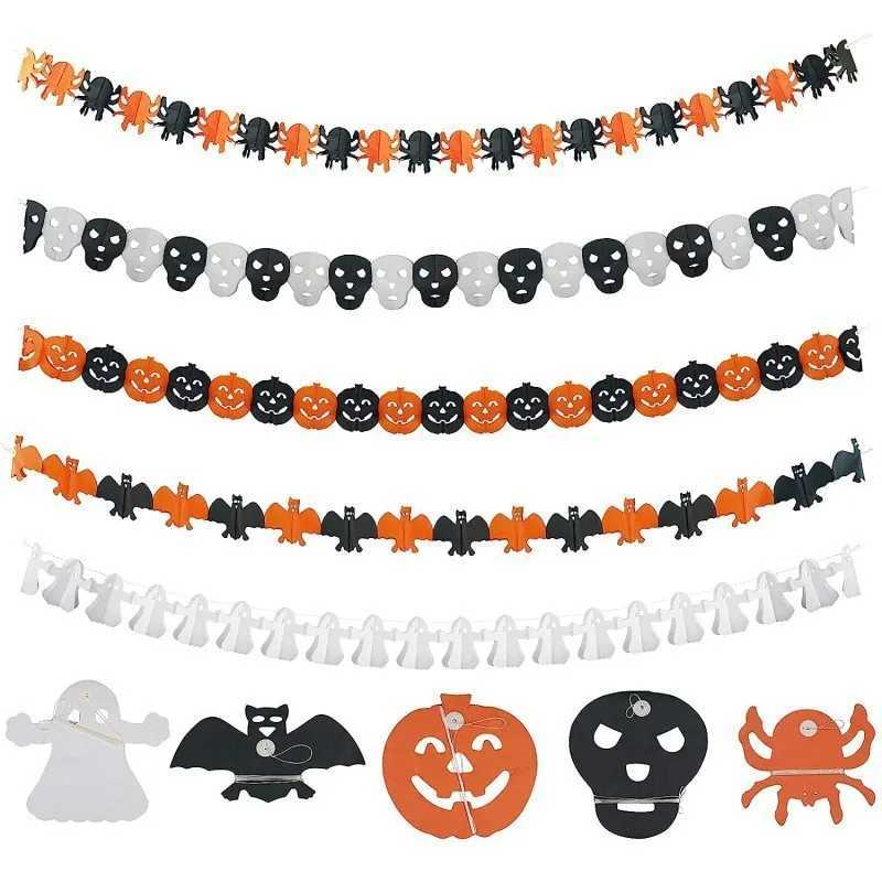 Halloween Honeycomb Pumpkin Paper Garland 3m Spider Web Banner with Skulls Bats Ghost Festival Party Decor for Bar Home C250919