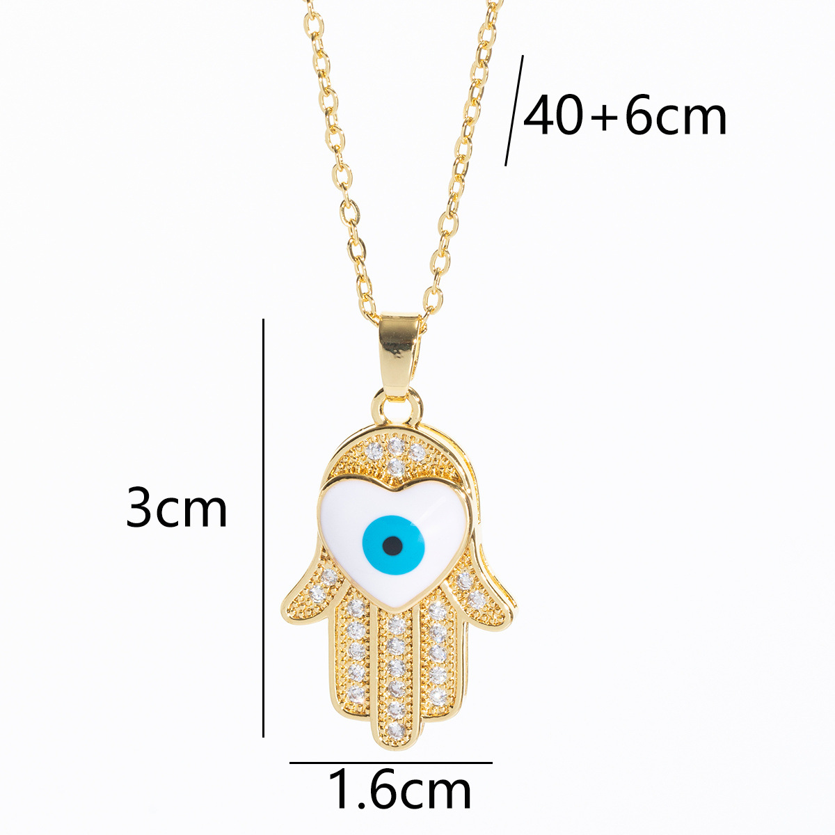 Gold - tone Hamsa Hand Pendant Necklace With Blue Eye And Glittering Rhinestones Cute Daily & Classy Jewelry Gift For Her High - Quality & Trendy Acce