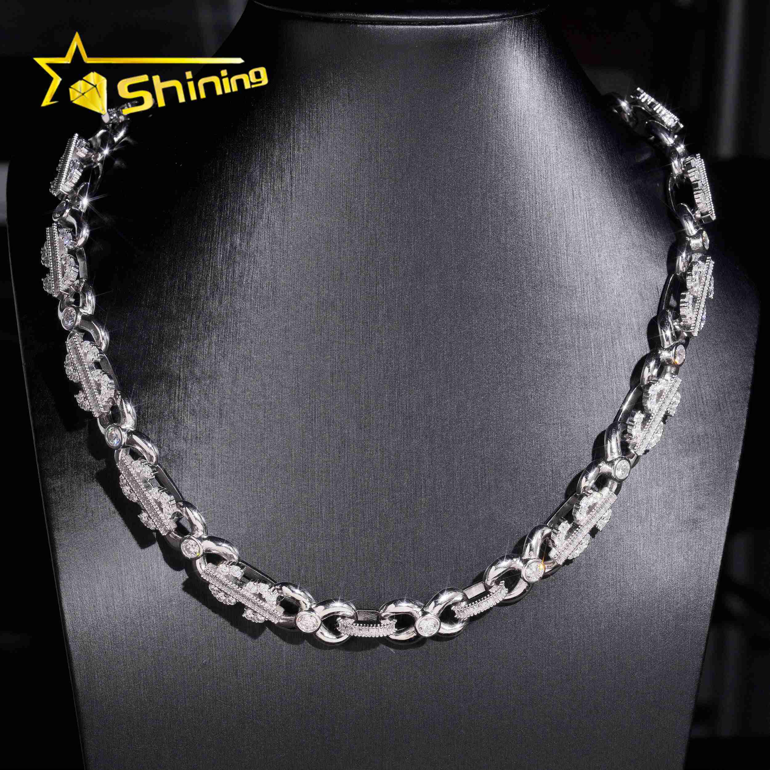 New Design Dollar Sign Necklace VVS Iced Out Baguette Moissanite Pass Diamond Test 925 Silver Gold Hip Hop Cuban Link Chain