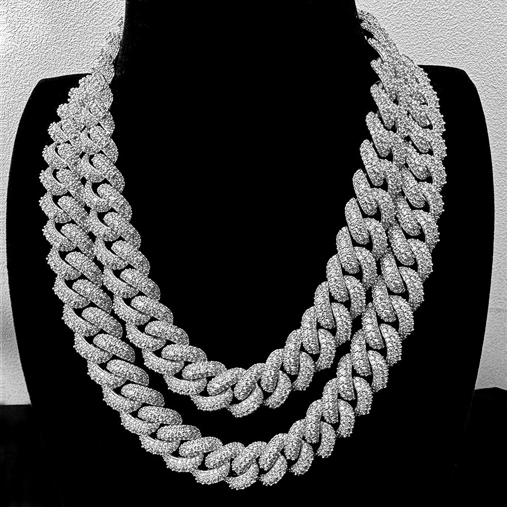 Hip Hop Jewelry 18mm Cuban Link Necklace Borderless Bubble 925 Silver Iced Out Moissanite Cuban Chain for Men