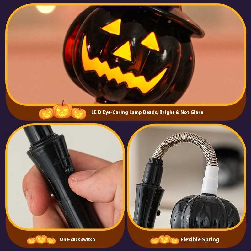 Glowing Pumpkin Lantern Handheld Stick Halloween Decoration Children Props Small Gift Light Up Festive Party Supplies C250919