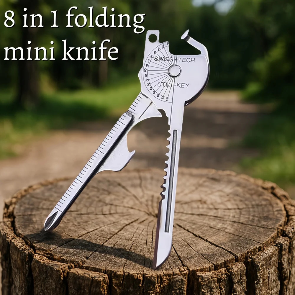 8in1 MultiTool Keychain for Camping Survival Folding Screwdriver Bottle Opener Compact Outdoor Utility Pliers with Key 250918