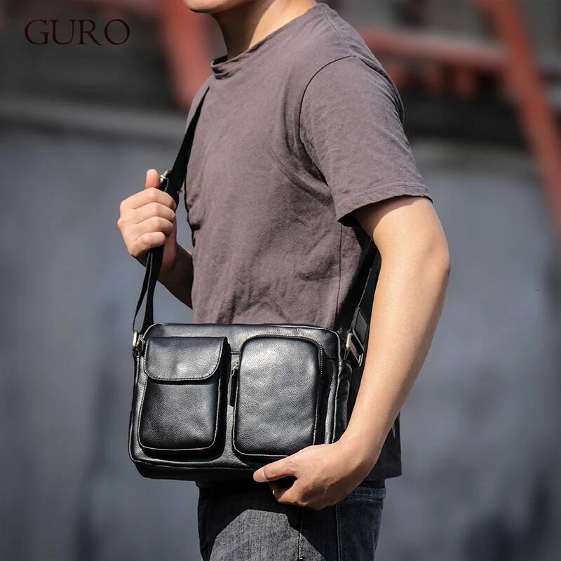 Men's Genuine Leather Shoulder Casual Fashion Crossbody Natural Cowhide Daily Messenger Bag Black Trend Satchels