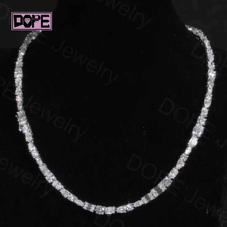 5mm Moissanite Chain Multi Shape VVS Diamond GRA Certified 925 Silver Necklace Iced Out Moissanite Tennis Chain