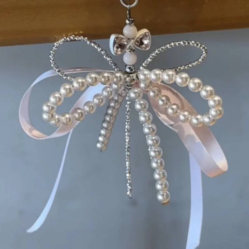 2025 New Korean Fashion Sweet Pearl Bow Keychain Phone Keyring Y2K Ins Aesthetic Holder for Girl Bag Pendant Accessories