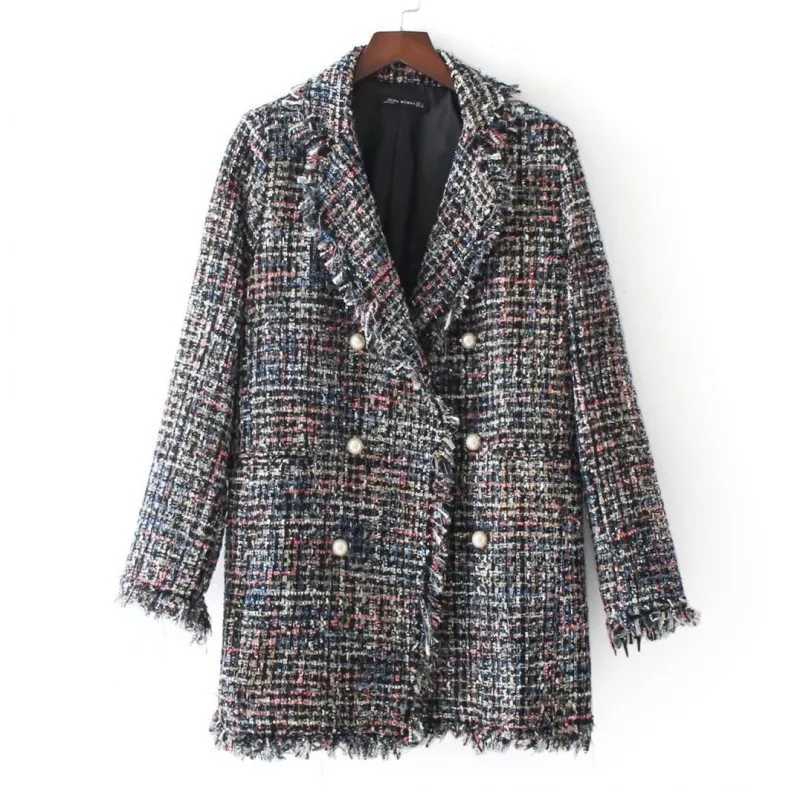 Womens pearl button tassel tweed jacket 2024 new spring and autumn season small fragrance style mid length top Z250918