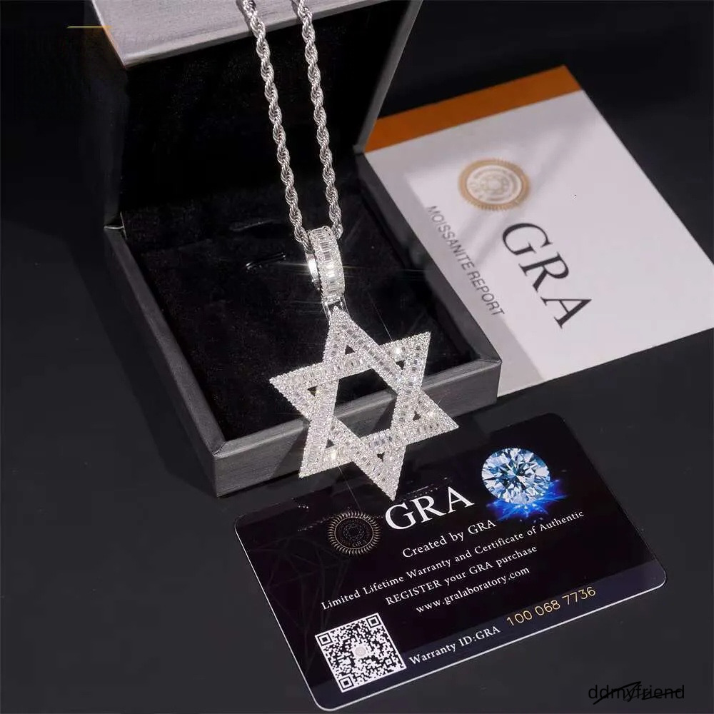 Pass Tester Sier Hexagram Charms Gold Plated VVS Moissanite Dia Pendant ddmyfriend