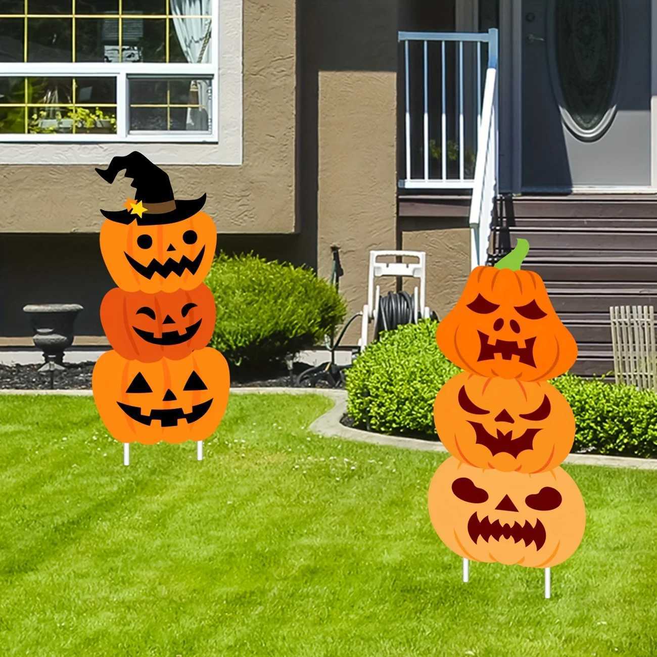 Halloween Yard Signs Garden Stakes for Halloween Outdoor Decorations 2Pcs Large Tiered Halloween Pumpkin Yard Sign for Trickor C250919
