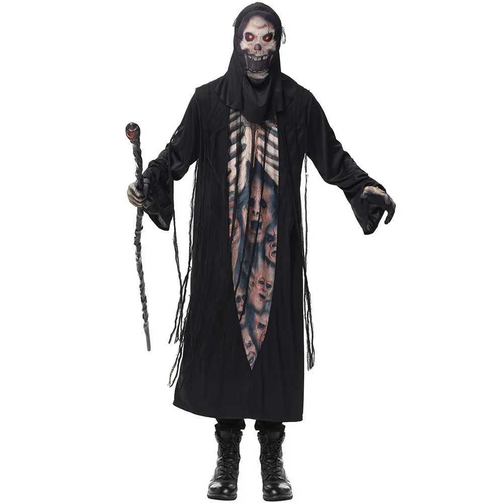 Halloween Party Skull Skeleton Costumes Adult Scary Monster Demon Devil Ghost Grim Reaper Robe for Kids Child L250918