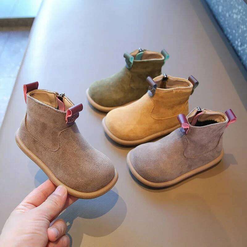 Autumn Winter Baby Boys Girls Oxford Suede Children Casual Outdoor Anti-slip Infant Shoes Plush Kids Ankle Boots