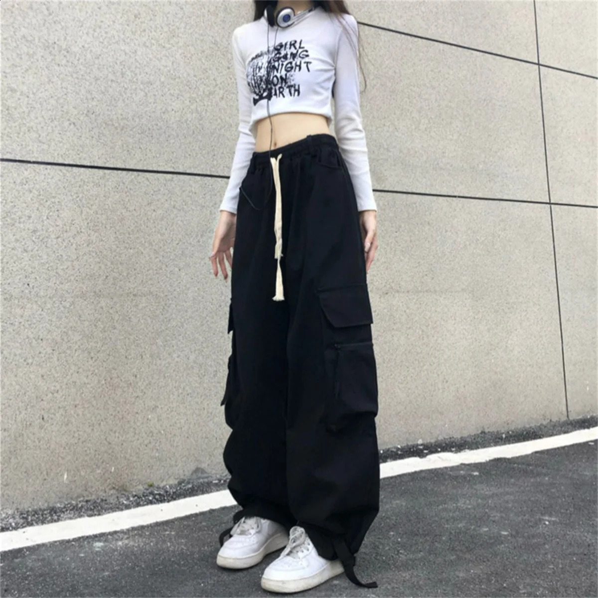 Red Cargo Pant Gothic Joggers High Waist Loose Female Hip Hop Trousers Korean Punk Funny Femme Sweatpants 250917