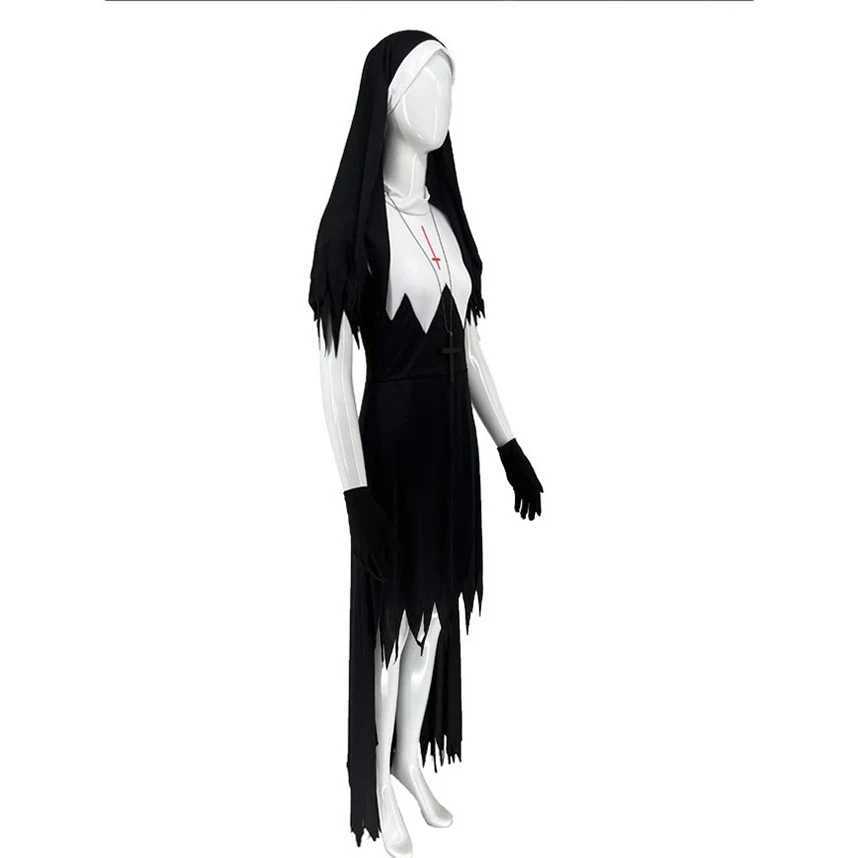 Nun zombie costume vampire devil costume preacher priest Costume Adult robe headband Halloween Costume L250918