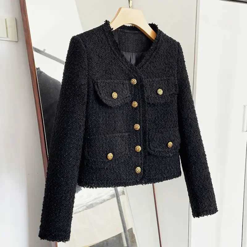 Blacktweed Style Cropped Jacket 2024 New Spring Autumn Thin Elegant Socialite Long Sleeve Topins Thin Regular Crew Neck Jacket Z250918