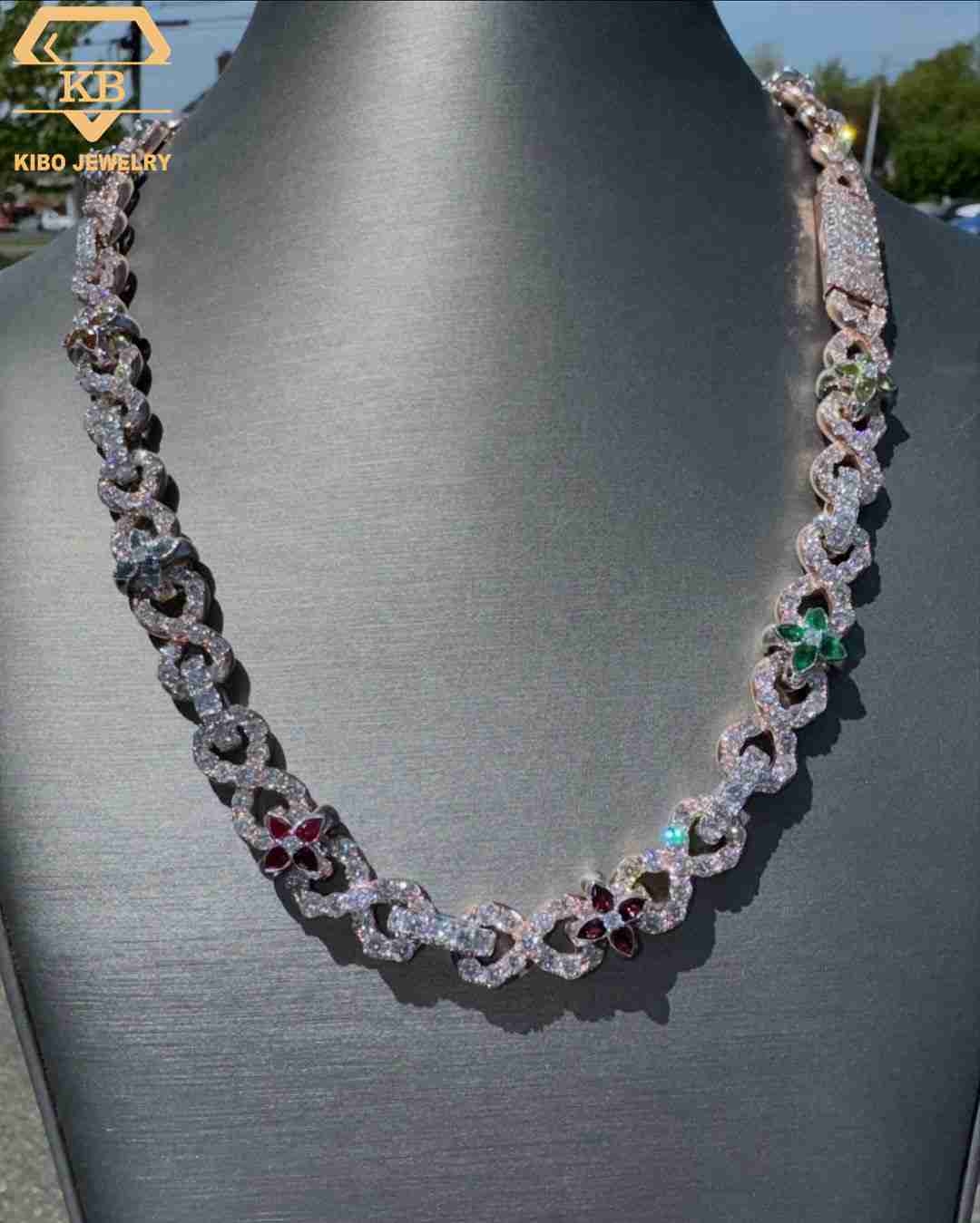 Customized Trendized New Design Flowers Necklace Iced Out Diamond 925 Sterling Silver VVS Moissanite Cuban Link Chain