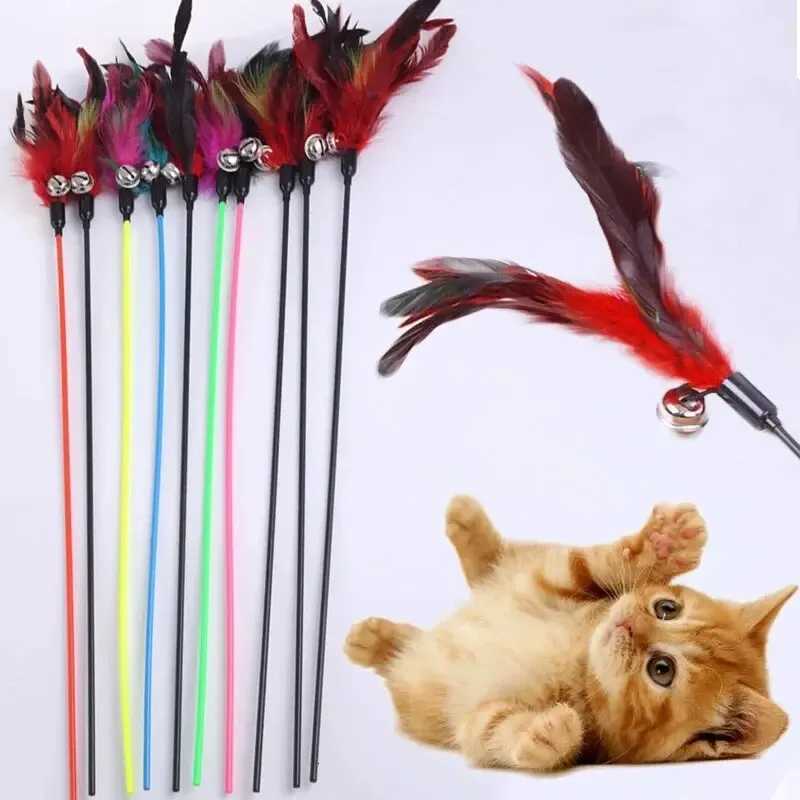 Funny Cat Stick Colorful Feathers Tease Cats Sticks Training Interactive Toys for Cats Fishing Rod Cat Accessories Pet Supplies X250918
