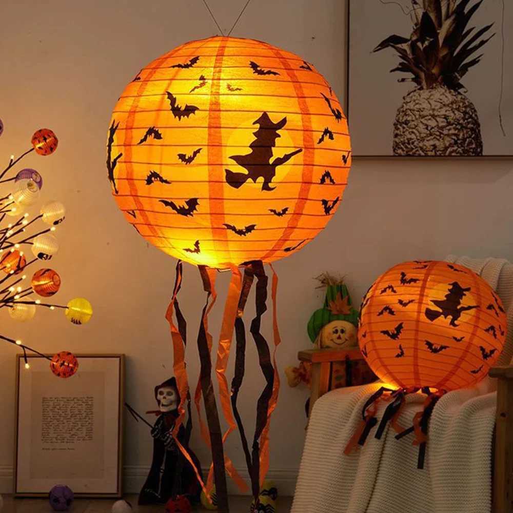 Runtow 5pcs 25cm Halloween Paper Lanterns Pumpkin Spider Bat Skeleton Lantern for Halloween Party Decor Not Include Light C250919
